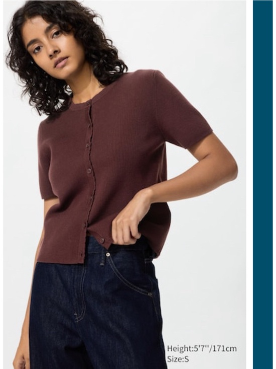 Uniqlo Sweaters - Uniqlo Scalloped Short Sleeve Cardigan in Dark Brown Size M NWT